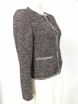 REBECCA TAYLOR Black Pink Tweed Woven Frayed Edges Women Size 2  (XS) Jacket