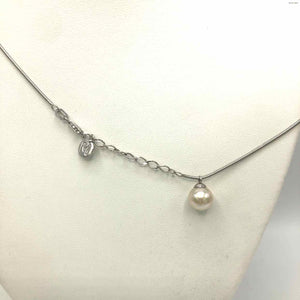 White Sterling Silver Round 16"-18" ss Necklace