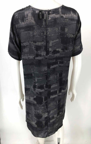 EILEEN FISHER Black Gray Silk Print Size LARGE  (L) Dress