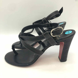 LOUBOUTIN Black Leather Made in Italy Sandal 3.5" Heel Shoes