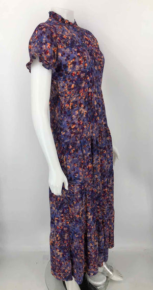 MARIE OLIVER Purple Peach Dyed Print Tiered Maxi Size X-SMALL Dress