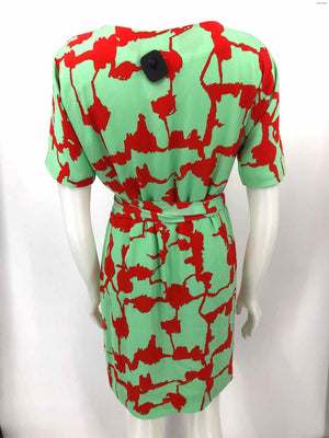 DVF - DIANE VON FURSTENBERG Mint Green Red Silk Print Wrap Size 10  (M) Dress