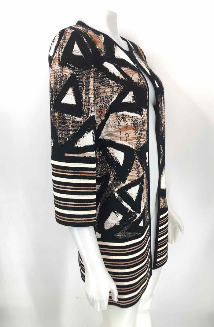 ST. JOHN Black White & Brown USA Made! Geometric Cardigan Jacket