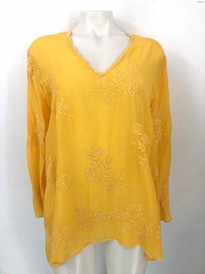 JOHNNY WAS Yellow Embroidered Size LARGE  (L) Top