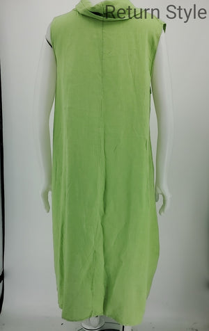 Green Linen Made in Italy Sleeveless Cowl Neck Size MEDIUM (M) Dress
