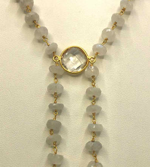 SACRED JEWELS Goldtone Rainbow Moonstone Beaded 34" Necklace