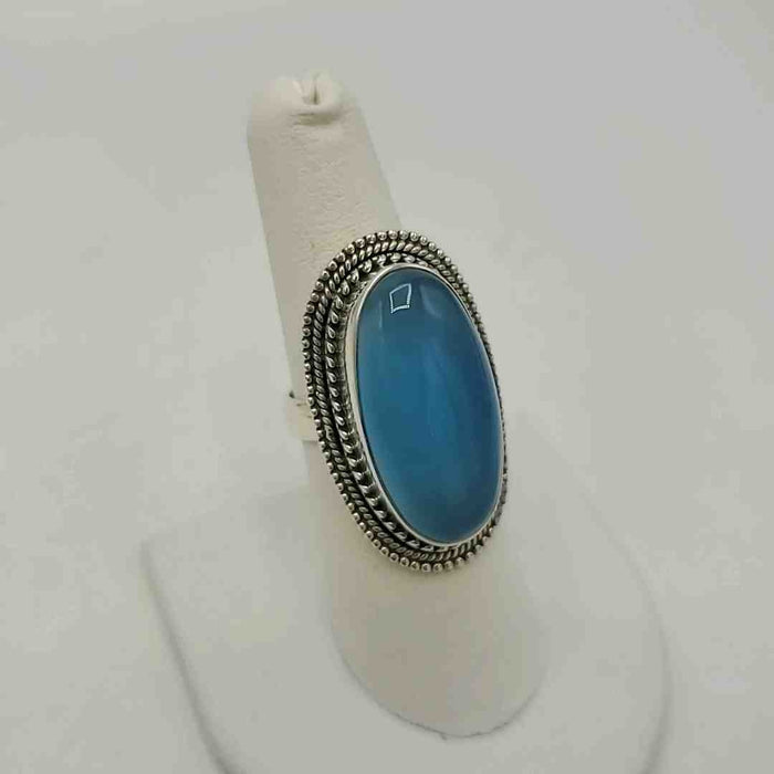 Blue Silver Chalcedony ss Ring sz8