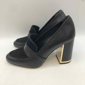 ANNE FONTAINE Black Silver Leather 4" Chunky Heel Shoe Size 39 US: 8-1/2 Shoes