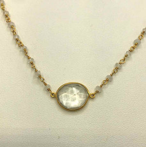 AMELIA ROSE DESIGN Goldtone White Rainbow Moonstone Faceted beaded GF-Necklace