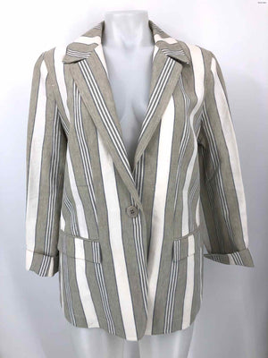 LAFAYETTE 148 Gray Off White Linen Stripe Blazer Women Size 12  (L) Jacket