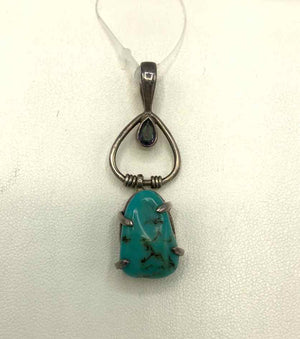 Silvertone Turquoise Color Pre Loved ss Pendant