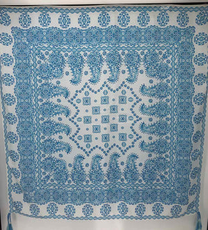 JOHNNY WAS Blue White Print Tassels 42" Square Scarf