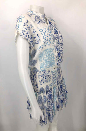 MUSETTE White Blue Short Sleeves Size MEDIUM (M) Dress