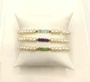White Lt Blue Pearl Amythst Set of 3 Bracelet Set