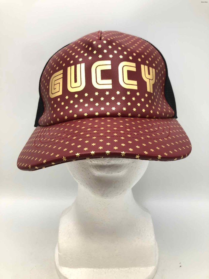 GUCCI Red/Black Gold Leather Stars Cap LARGE  (L) Hat