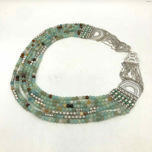 STELLA & DOT Blue & Green Silvertone Amazonite Pre Loved Beaded Necklace