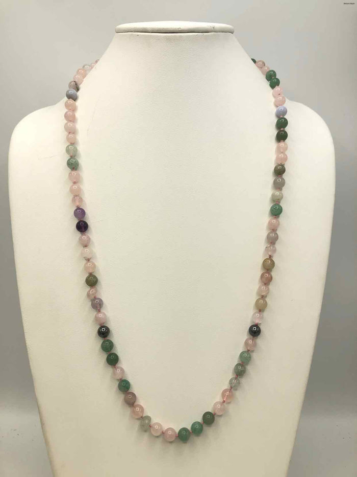 Pink Green Stone Beads Necklace