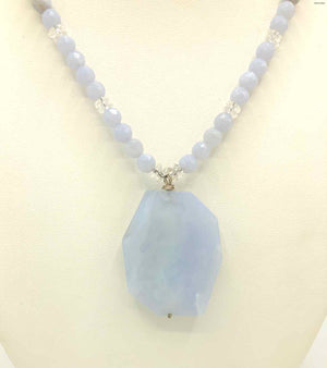 ENERGY MUSE Blue Silvertone Blue Lace Agate Beaded 16" Necklace