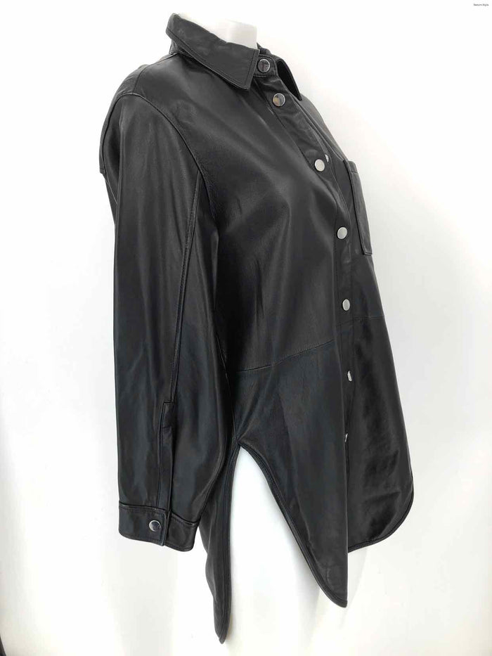 MAJE Black Leather Snap Up Size X-SMALL Top