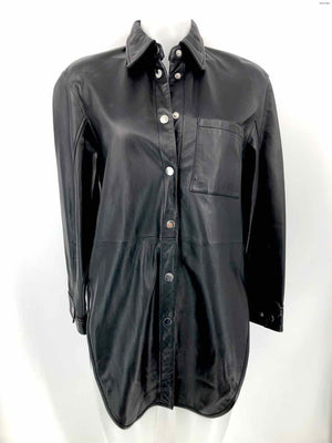 MAJE Black Leather Snap Up Size X-SMALL Top