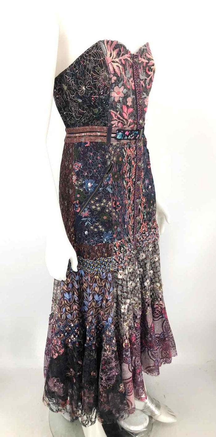 IN EARNEST BY BYRON LARS Pink Multi Black & Blue Lace Embroidered Dress