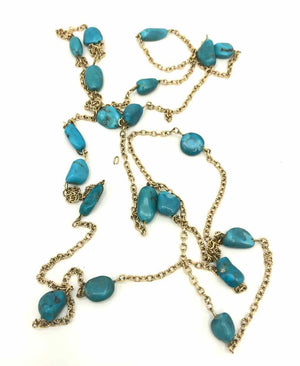 Turquoise Color Goldtone Bead Necklace