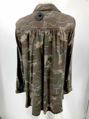 ANTHROPOLOGIE Olive Green Brown Camouflage Button Up Women Size 14  (L) Jacket