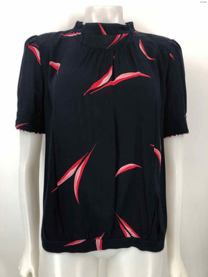 BA&SH Navy Red Print Short Sleeves Size 2  (XS) Top