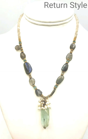 Goldtone Labradorite Pearl Beaded Necklace