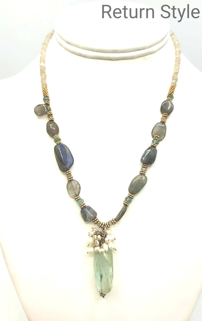 Goldtone Labradorite Pearl Beaded Necklace