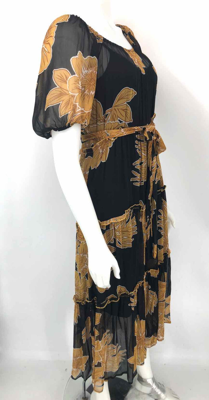 FIFTEEN-TWENTY Mustard Black Floral w/slip Size X-SMALL Dress