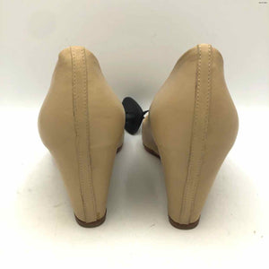LOUBOUTIN Beige Leather Italian Made Peep Toe Wedge Shoe Size 37 US: 7 Shoes