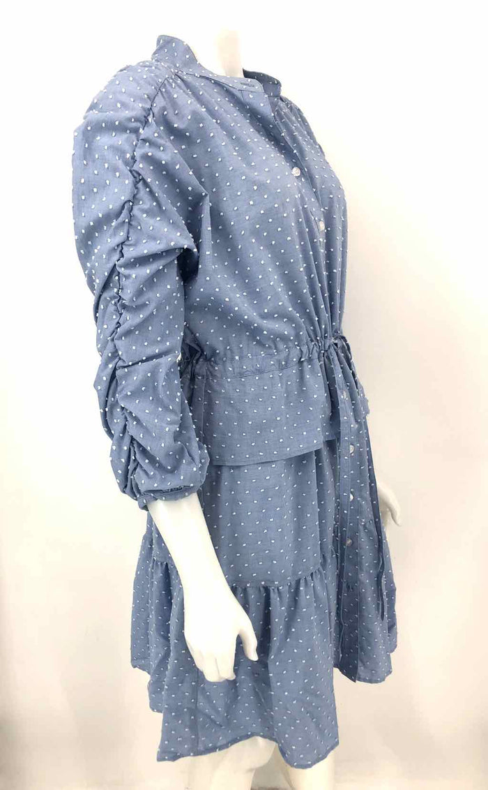 FINLEY Lt Blue Cotton Blend USA Made! Textured Ruched Size SMALL (S) Dress