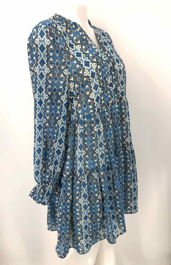 ELAN Blue White Print Longsleeve Size SMALL (S) Dress