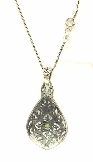 Sterling Silver Peridot Filagree SS Pend on Chain