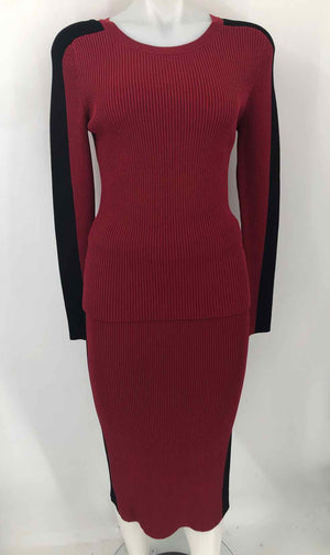 MICHAEL KORS Burgundy Black Knit Ribbed Top & Skirt Size SMALL (S) Skirt Set