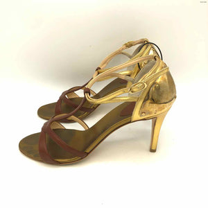 GIUSEPPE ZANOTTI Brown Gold Leather Made in Italy Strappy 3.5" Heel Shoes