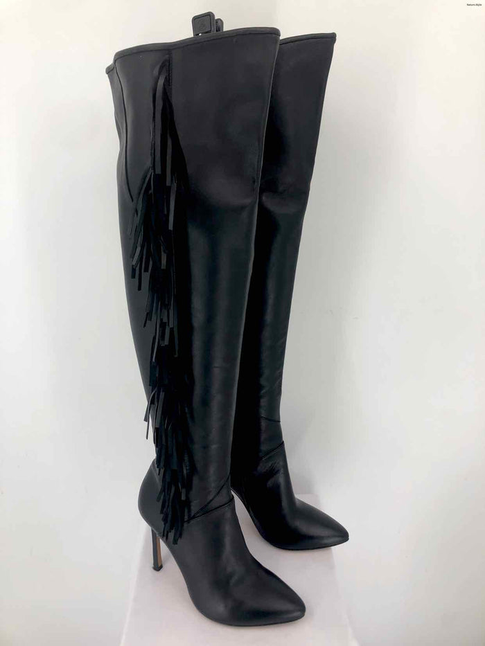 CHELSEA PARIS Black Leather Made in Italy Fringe 4" Heel Boots