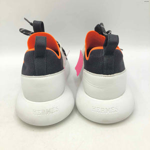HERMES Black & White Neon Orange Sneaker Shoe Size 38 US: 7-1/2 Shoes
