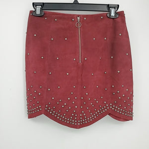 FREE PEOPLE Burgundy Suede Leather Studded Mini Size X-SMALL Skirt