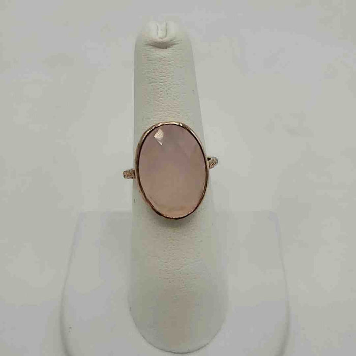 Pink Gold Plate Sterling Silver Faceted Oval SZ 6 Ring SS
