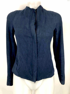 VINCE Navy Leather Zip Front Women Size SMALL (S) Jacket