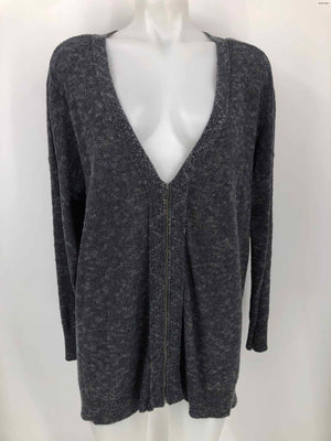 EILEEN FISHER Gray Linen & Cotton Zipper Long Size X-LARGE Sweater