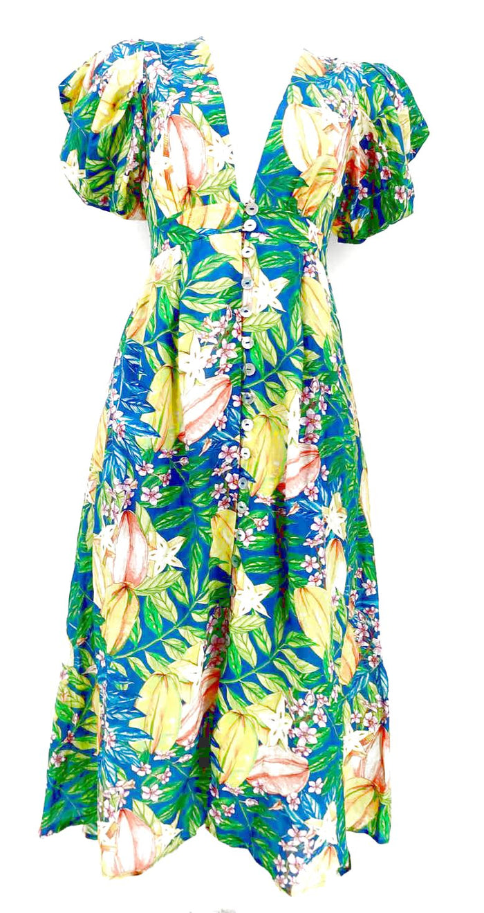 FARM RIO Blue Yellow Multi Floral Maxi Length Size X-SMALL Dress