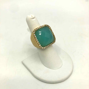 RIVKA FRIEDMAN Mint Green Crystal Faceted Square Ring Sz 7