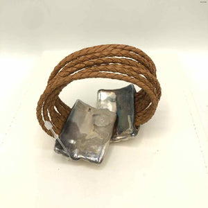 E&L Silver Tan Cord as is - well loved Bracelet