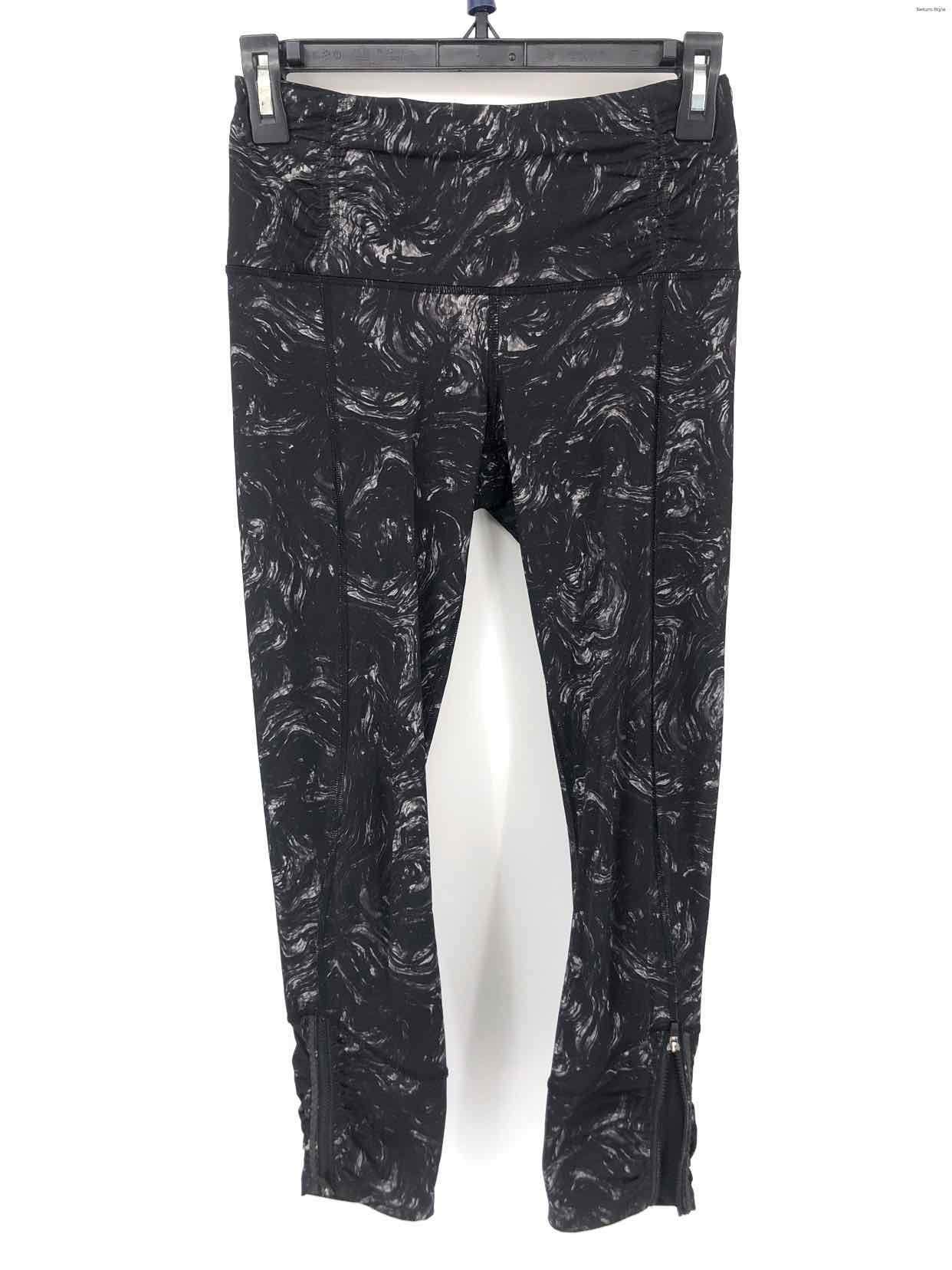 LULULEMON Black Gray Marble Print 7/8 Length Size 4 (S) Activewear