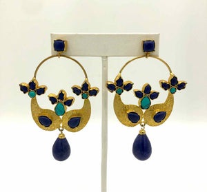 Navy Turquoise Color Goldtone Drop Earrings