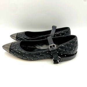 VALENTINO Black Pewter Leather Made in Italy Rockstud Flats Shoes