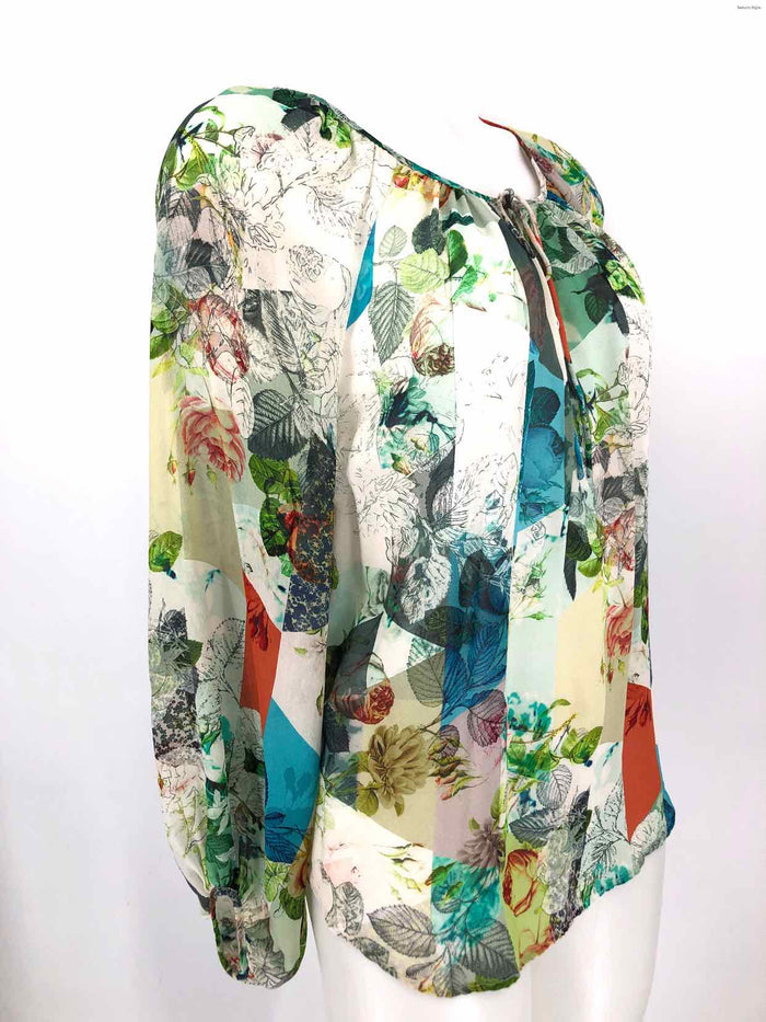LEIFSDOTTIR White Green Multi Silk Floral Print Longsleeve Size 4  (S) Top